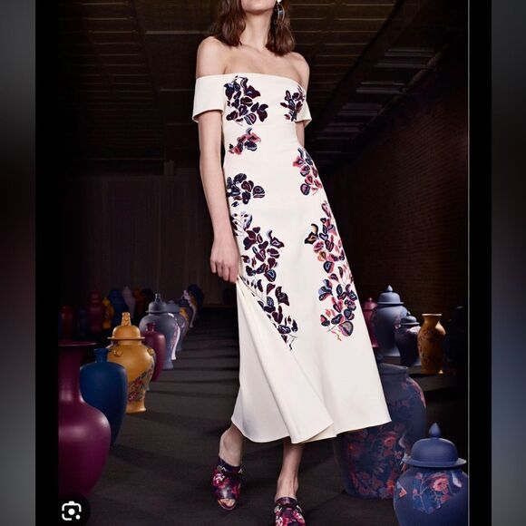 Tanya Taylor Wisteria Floral Embroidered Lottie Midi Dress Size 6 - Picture 1 of 11